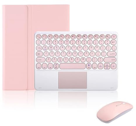ZKAIAI Custodia Tastiera con Bluetooth Mouse per iPad 10a Gen 2022 10,9 Pollici, QWERTY Tastiera Magnetica Staccabile Bluetooth con Touchpad, Cover con Portapenne A2696/A2757/A2777, Rosa con Touchpad