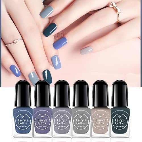 Gray blue Nail Polish-6pcs Peel Off Nail Varnish Sets- Healthy Water Based Formula Quick Dry Non-Toxic Nail Polish-Low Odor No Need UV Diy Nail Polish Set For Women,Teens,Girl(6PCS)