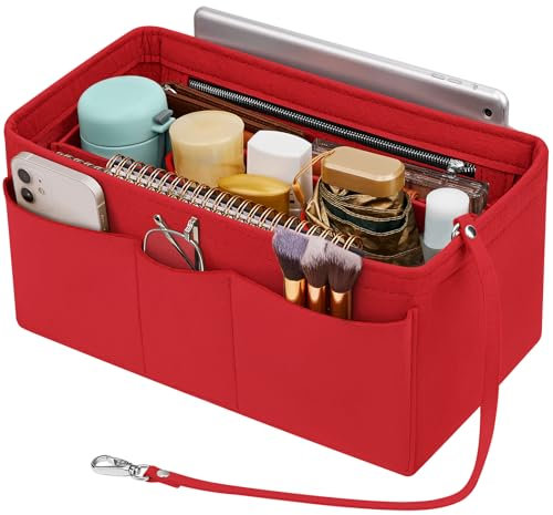 Enbagold Handtaschen Organizer Filz Taschenorganizer für Frauen Handtasche, Tasche Organizer Shopper mit Mehreren Taschen, Innentasche für Handtaschen,Rot,M