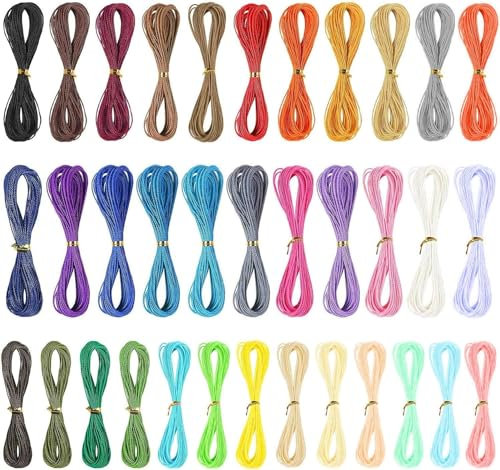 Hilo Macrame 35 Colores Hilo Encerado para Pulseras 10m x 1mm Hilos para Hacer Pulseras Cordon Encerado Hilo para Hacer Pulseras Cuerda Encerados para Hacer Todo Tipo de Collares, Joyas de Bricolaje