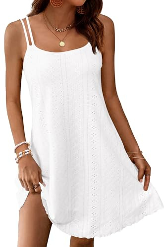 WNEEDU Vestido Mujer Verano Sin Mangas Ligero con Tirantes Finos Corto hasta la Rodilla Cuello Vestidos Redondo Informal