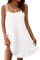 WNEEDU Vestido Mujer Verano Sin Mangas Ligero con Tirantes Finos Corto hasta la Rodilla Cuello Vestidos Redondo Informal Blanco M
