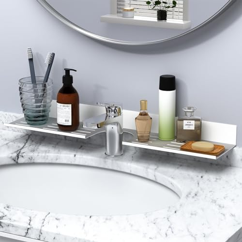 Womamny Estanteria Pared, Estante Escurridor de Platos, 60 cm Estanteria Baño Sin Taladro, Baldas Flotantes Pared, estantes de Almacenamiento de Aluminio para Baño Cocina Grifo