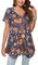 Enmain Camiseta Mujer Manga Corta Top Túnica Larga Cuello de Pico Blusa Elegante y Cómoda Talla Grande Tops Estampadas T Shirt para Mujeres,Violeta,M
