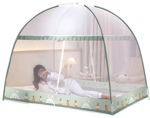 Wilitto Pop Up Mosquito Net for Bed Folding Mosquito Net Tent Double Door Bed Canopy Foldable Mosquito Camping Curtain Portable Travel King Size Mosquito Netting Princess Bed Tent Light Green