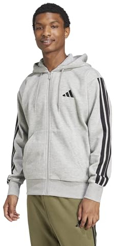 adidas Felpa da Uomo con Cappuccio Essentials 3-Stripes Grigia Codice JD1865