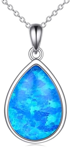 POPLYKE Blaue Opal-Halskette für Damen Sterlingsilber-Tropfen-Schmuck Geschenk für Damen (Blauer Opal)