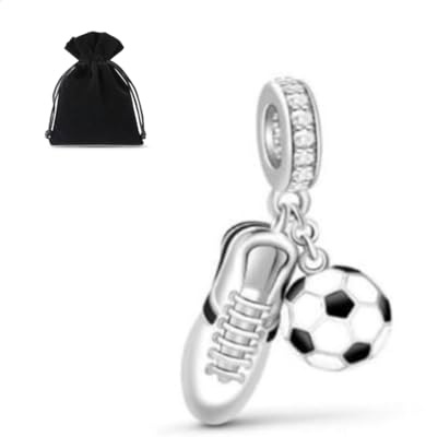 Football Charm, Football Boot Charm, S925 Sterling Silver, Enamel, Cubic Zirconia, Fits Pandora & European Bracelets
