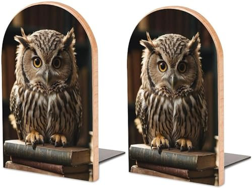 Buchstützen mit Eulenmotiv, strapazierfähig, Holz, für Regale, zum Halten von Büchern, rutschfest, stabil, dekorative Buchstopper für Zuhause, Büro, Schule