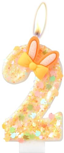 Kaninchen Nummer 2nd Kerzen, Mädchen 2nd Geburtstagskerzen, Bunny Kerzen für Kuchen, Bunny themed Geburtstagstorte Dekor, Orange Geburtstagskerze Kuchen Topper für Jungen Mädchen Geburtstagsparty