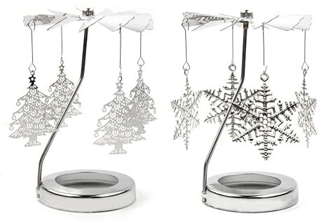 Bougeoir Rotatif, 2 Pièces Photophore Porte-Bougies à Réchaud pour Halloween Noël Anniversaire Mariage Décoration, Diamètre 2.2inch/ 5.6cm, Argenté