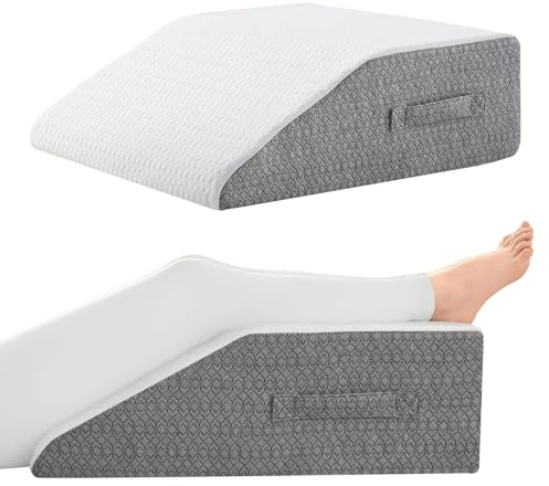 Nordjager Leg Pillow for Elevation & Support, 24x22x10 Memory Foam Cushion with Grey White Patterned Polyester Cover, Ideal for Improving Circulation & Relaxing Leg