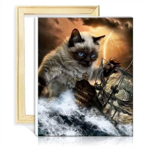 TANGFEIY Kits de pintura al óleo Monster Titan Cat Kraken Pintura para adultos con pinceles y pigmento acrílico pintura artística por números para adultos sin marco (30 x 40 cm)