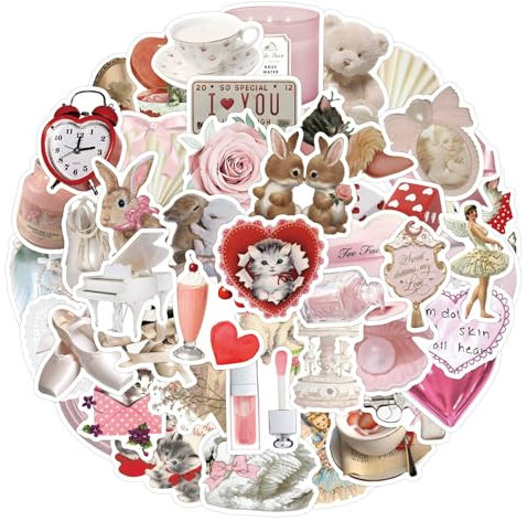 120 Stück Rosa Vintage und Kawaii Aesthetic Aufkleber für Wasserflaschen, Laptops, Skateboards, Koffer uvm. - Wasserfest für Mädchen, Jugendliche und Frauen