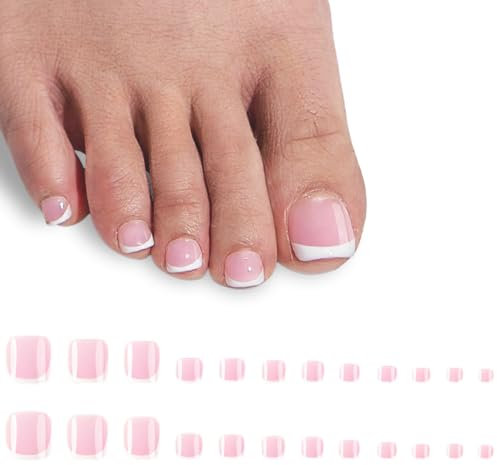 SIVZUMO Lot de 24 faux ongles courts et brillants à pression pour femme, Art de l'ongle du pied Forme carrée, Couverture complète - 12 tailles