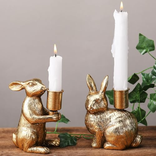 Sliner Kerzenhalter für Osterhasen, goldfarben, kegelförmig, Vintage-Stil, rustikale Kerzenständer, Tafelaufsätze, Dekoration für Kerze, Kamin, Kaminsims, Esstisch, Geschenke, Handwerk, 2 Stück