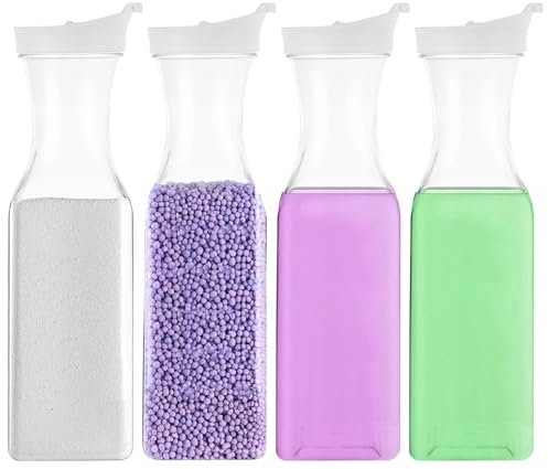 DAJAVE 4 Pcs Washing Powder Storage Set, 1.5L Laundry Storage Containers Reusable Plastic Laundry Detergent Storages Bottles Laundries Powder Storages Container for Fabric Softener, Washing Bead