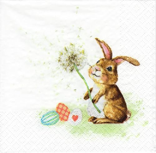20 Servietten mit Hasenmotiv, Frühling, Ostern, sommerliche Tischdekoration, Rabbit, Bunny, Decoupage, Serviettentechnik, 33x33 cm
