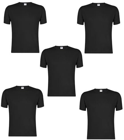 3 Stück Herren Unisex Kurzarm T-Shirt Rundhals Crew Neck im Set Classic Fit 100% weiche Baumwolle Ring Spun Gesponnen 150g/m2 Qualität, Single Jersey von S bis 3XL (Schwarz 3XL 5er Pack)
