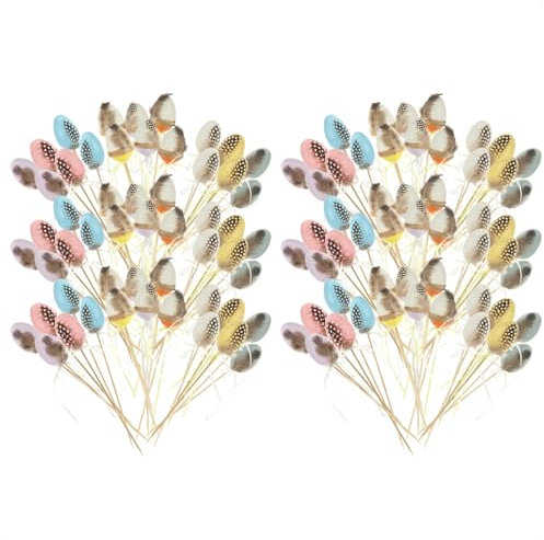 com-four® 108x Blumenstecker für Ostern - Bunte Ostereier mit Feder für Ostern zum Stecken - Osterdekoration