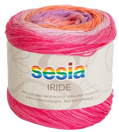 100% Bio-Baumwolle, Multicolor Garn, 125 g, 450 m, Nadeln 2.5-3, Sesia Iride, Fantasiegarn zum Stricken und Häkeln (1, Mehrfarbig - 0450)