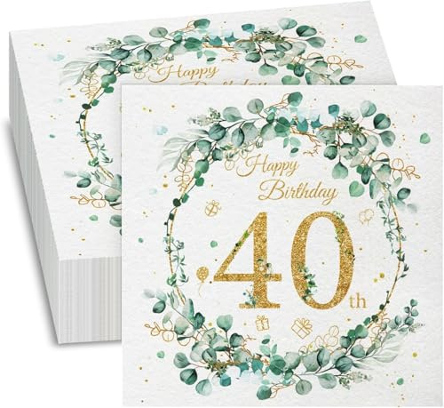 40 Servietten Deko zum 40. Geburtstag - Eukalyptusgrün - Happy Birthday - 40 Papierservietten zum 40. Geburtstag Frau