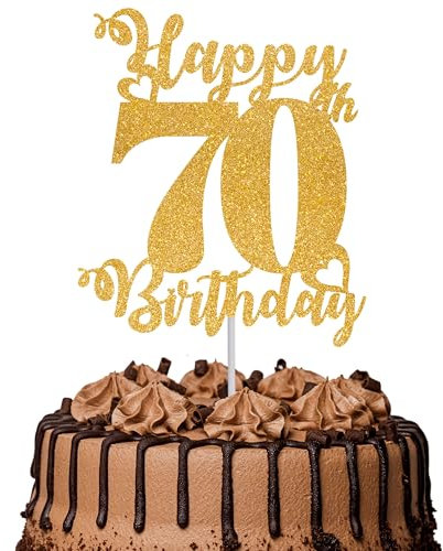 1Pc Happy 70th Birthday Cake Topper Glitter Cheers to 70 Years Cake Topper 70 Fabulous Cake Decoration for Happy 70th Birthday Anniversary Party Cake Decorations Supplies Gold