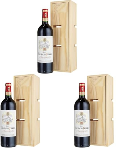 La Grande Vinothèque - Vieux Château des Combes Wein Geschenk - Holzkiste verwandelbar zu einem Weinregal, Rotwein aus Frankreich, 1 Flasche + Holzkiste (1 x 0.75 l) (Packung mit 3)