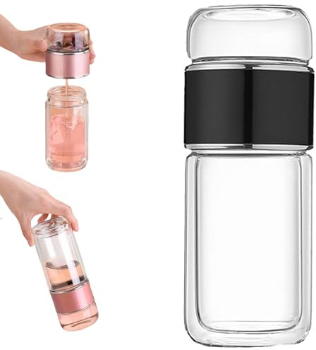 Tryteava Glass Tea Infuser Bottle, Doppellagiger Glas Teeflasche mit Sieb, 3 In 1 Smart Tea Maker for Loose Leaf Tea Steeper, Light Portable Travel Tea Maker with Stainless Tea Filter (Schwarz,420mL)