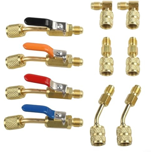 Alanmoship Lot de 10 outils de climatisation pour système split pour R410A pour R134A R12 R22 avec robinets à boisseau sphérique inclinés compacts et adaptateurs multiples