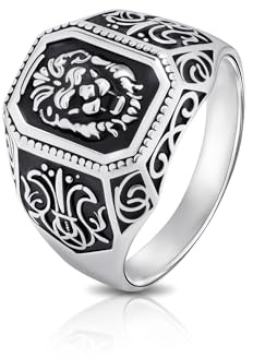 Ulex Premium 925 Sterling Silber Ringe Herren Siegelring Löwe Poliert Oxidiert Stark Mutig Kraft Symbol Handgefertigt Trend Schmuck Größe 58