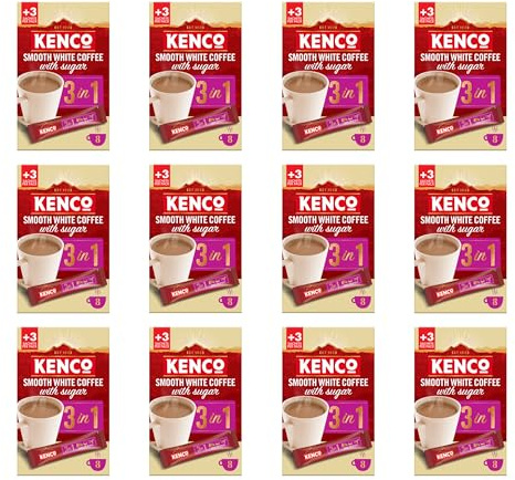 Kenco 3 in 1 Smooth White Coffee with Sugar, Pack of 12, Total 96 Sachets