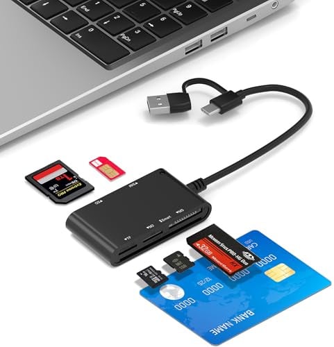 Lettore di schede SIM 7 in 2, compatibile con schede CAC militari, schede SIM, schede SD/TF/MS Pro Duo/M2/IC/PIV. Lettore di smart card USB C/A, compatibile con i sistemi Windows/Mac/Linux/Android