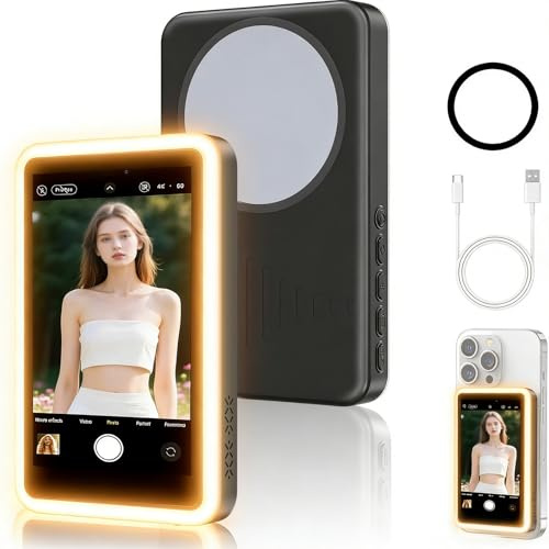 Drepint Teléfono Vlog Selfie Monitor Magnética, Luz de Tres Colores | View Monitor para Teléfono iPhone y Android with Zoom, Selfie Vlog Inalámbrico 20-30M, Batería 3-4H (Negro)
