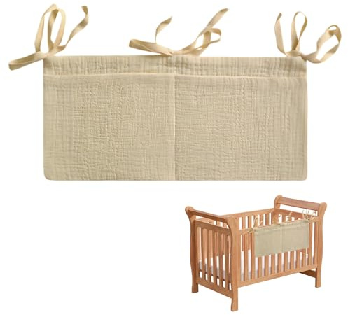 Babybett Organizer,Baby Kinderzimmer,Wickeltisch Kinderbett Zubehör,Aufbewahrung Caddy Zum Aufhängen,Verstellbarer Hängend Aufbewahrungstasche für Bett Kleidung Windeln Spielzeug/Stofftier(Khaki)