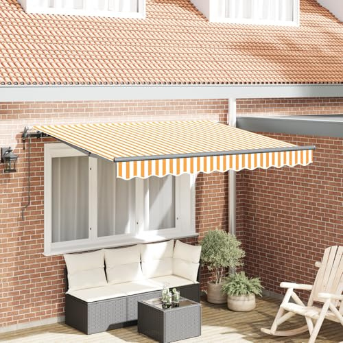 Tenda da sole retrattile automatica giallo bianco 300x200 cm elettrico poliestere alluminio per terrazza balcone protezione solare