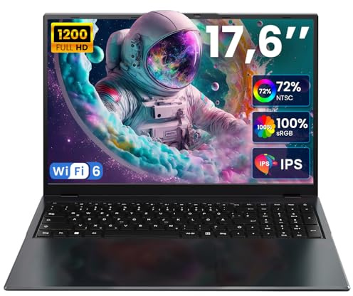 jumper Laptop 17,6 pollici, CPU N95, 16 GB RAM 512 GB SSD + 128 GB eMMC, 100% sRGB FHD, include Office 365, tastiera luminosa QWERTZ, 7000 mAh, WiFi-6, notebook per studenti e aziende.