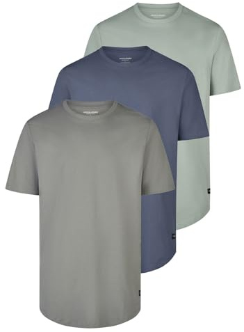 JACK & JONES Tshirt Herren lang geschnitten Set 100% Bio-Baumwolle Regular Fit JJENOA 3er Pack Rundhals Kurzarm Sommer Organic Basic Tee Shirt, Größe:M, Farbe:Pack 5