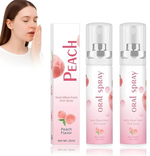 Pack de 2 Spray Bucal para el Mal Aliento, 40ml Spray Aliento Fresco Sabor Melocotón Blanco, Ambientador Bucal Portátil para Higiene Oral y Aliento Puro, Eliminador de Mal Aliento Duradero