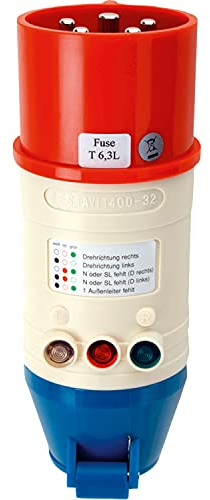 Testboy TV 416 CEE-Adapter mit Drehfeldrichtungsanzeige (bruchfestes PE-Gehäuse, kombinierbar mit Testavit Schuki 1A, 2K und 3A, Drehfeldrichtungsanzeige), Rot/Weiß/Blau