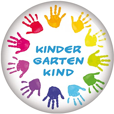 Kiwikatze Kindergartenkind Hände Button 37 mm Ansteckbutton Kindergarten Geschenke für Kinder Kita Rucksack Einschulung Geschenk Deko Geschenke Kalender Countdown Ansteckpins Ansteckbutton