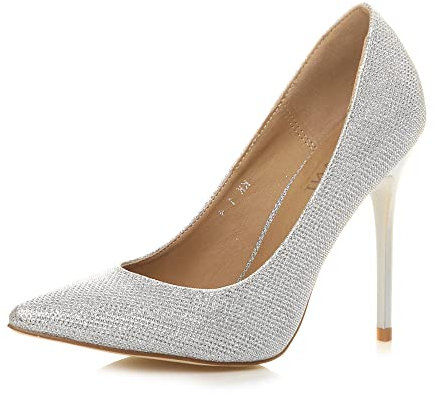 Ajvani Womens Ladies high Heel Pointed Court Smart Party Work Shoes Pumps Size, 3 UK, Silver Shimmer Glitter