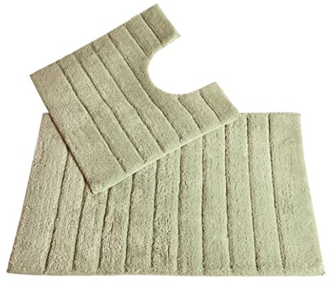 Allure Ribbed Design 2 Piece Bath and Pedestal Toilet Mat Set, 100% Cotton (Sage Green)
