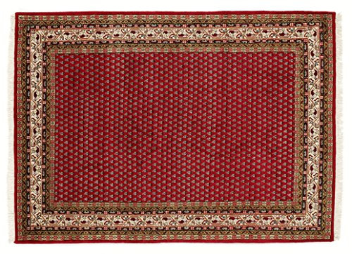 BADOHI MIR echter klassischer Orientteppich handgeknüpft in rot-creme, Größe: 70x140 cm