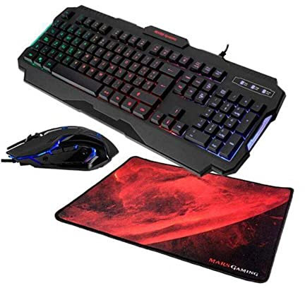 Mars Gaming MCP118, Combo Gamer RGB Clavier, Souris et Tapis de Souris, Portugais, Noir