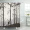 Semtomn Dekorativer Duschvorhang Silhouette aus Kiefernwald Familie Hirsch und Vögel Braun 183 x 198 cm Wasserdicht Badezimmer Duschvorhang Set mit Haken