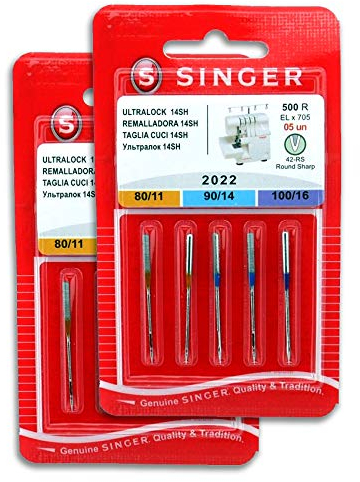 Singer Set mit 2 Packungen Overlock-Nadeln 2022 500R ELx705 für Overlock-Nähmaschine 14SH von Singer