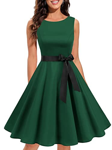 Gardenwed Kleid für Weihnachten Damen cocktailkleid Retro Kleid Rockabilly Damen 50er Jahre Kleid Damen Audrey Hepburn Kleid Petticoat Kleider Dark Green XL