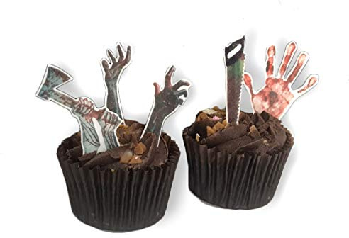 20 Stand Up Halloween Horror Hands Themed Edible Wafer Paper Cake Toppers Decorations