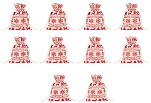 NUOBESTY 10 Stücke Geschenksäckchen Weihnachten Säckchen Jutesäckchen Nikolaussäckchen Kleine Jutebeutel Adventskalender Beutel Süßigkeiten Taschen Weihnachtsmann Sack